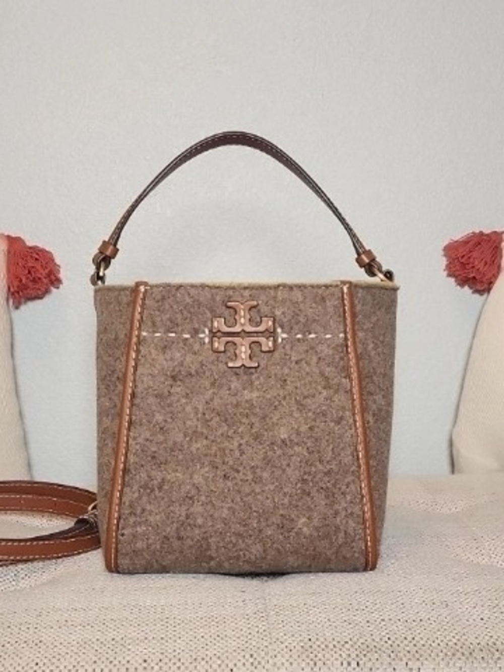 Tory Burch Brown Wool-Blend Mini Shoulder Bag